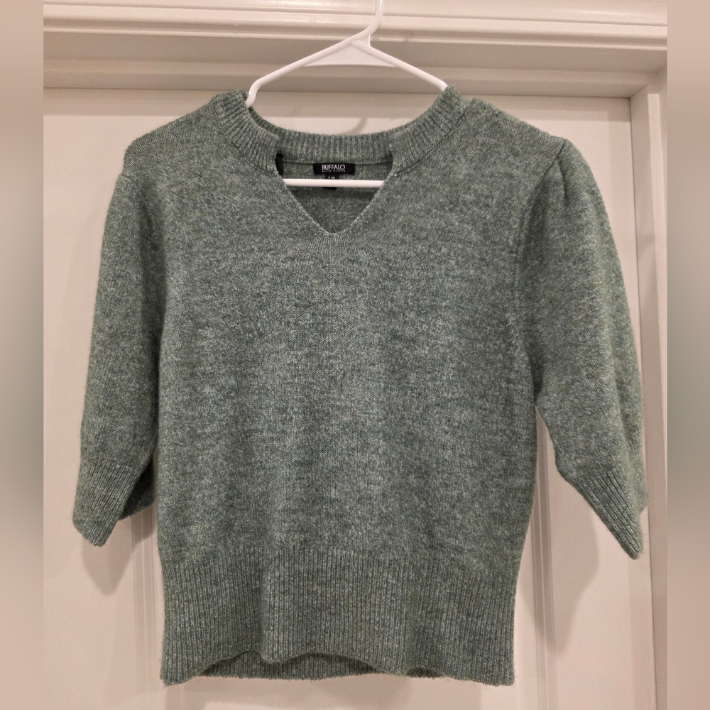 Women's Heathered Green V-Neck Sweater